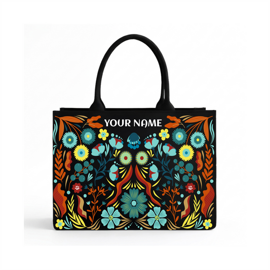 Personalized Botanical Name Tote Bag – Custom Floral Canvas Handbag