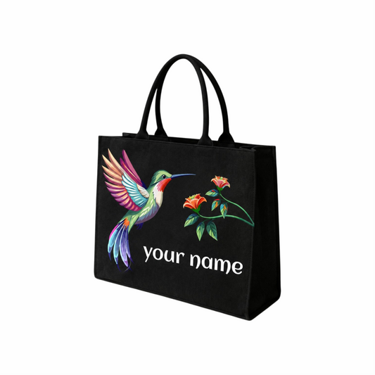 Customized Hummingbird Tote Bag for Women |In Valtro Personalized Premium Black Handbag with Name