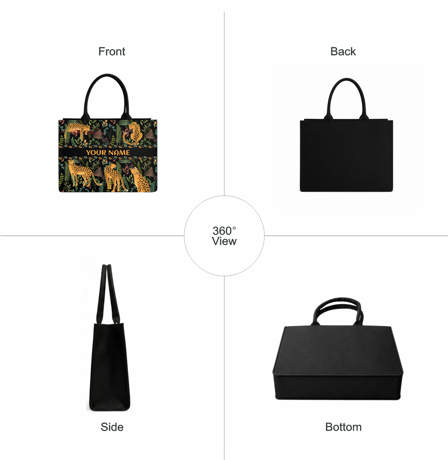 Personalized Leopard Jungle Print Women's Tote Bag with Custom Name