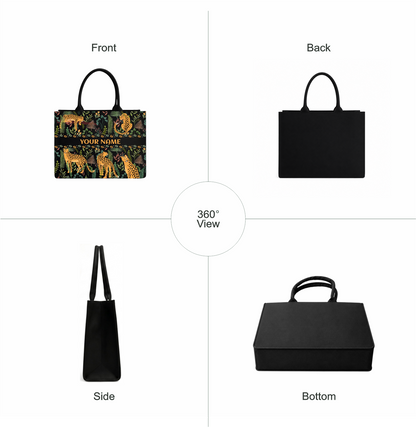Personalized Leopard Jungle Print Women's Tote Bag with Custom Name