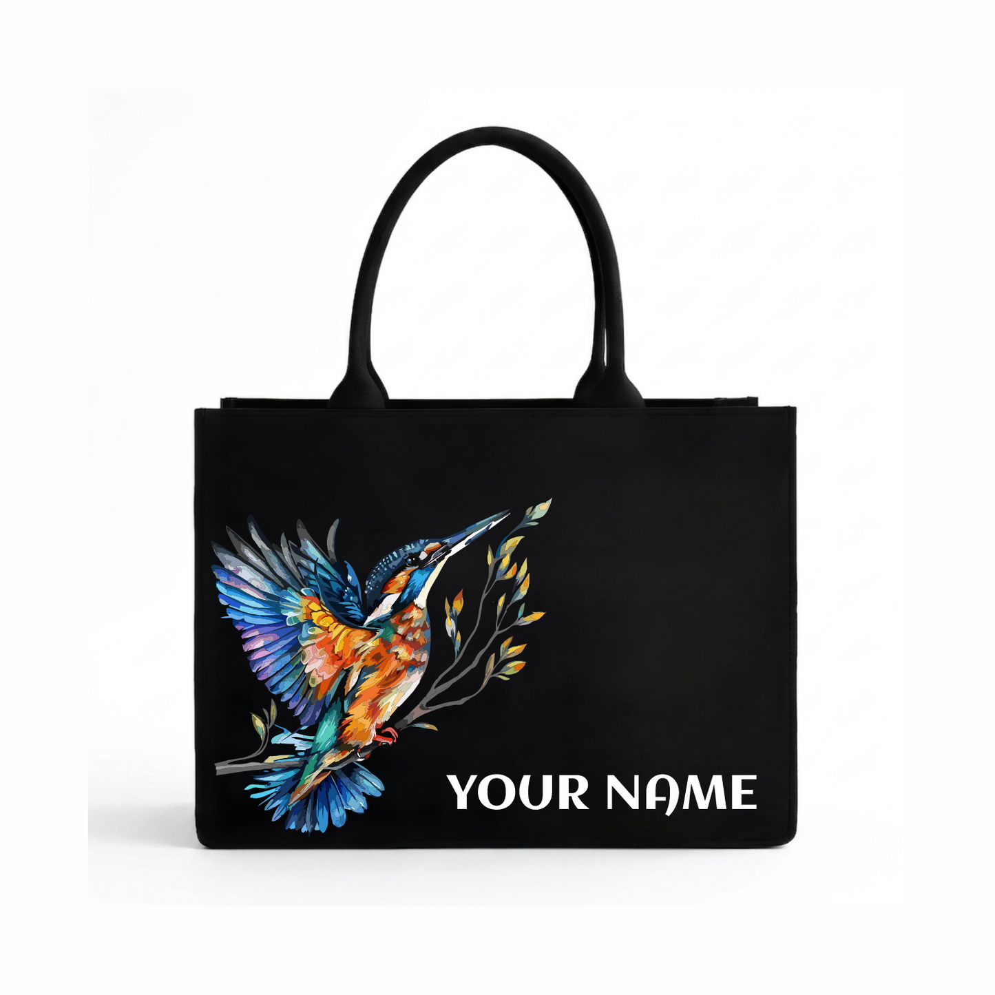 Personalized Kingfisher Bird Custom Name Tote Bag