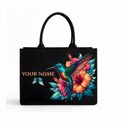 Personalized Hummingbird Floral Tote Bag