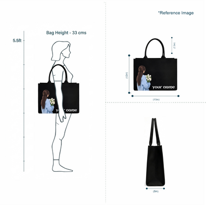 Personalized Girl & Flower Black Tote Bag