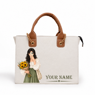 IN VALTRO Personalized Canvas Laptop Tote Bag – Custom Name & Sunflower Design