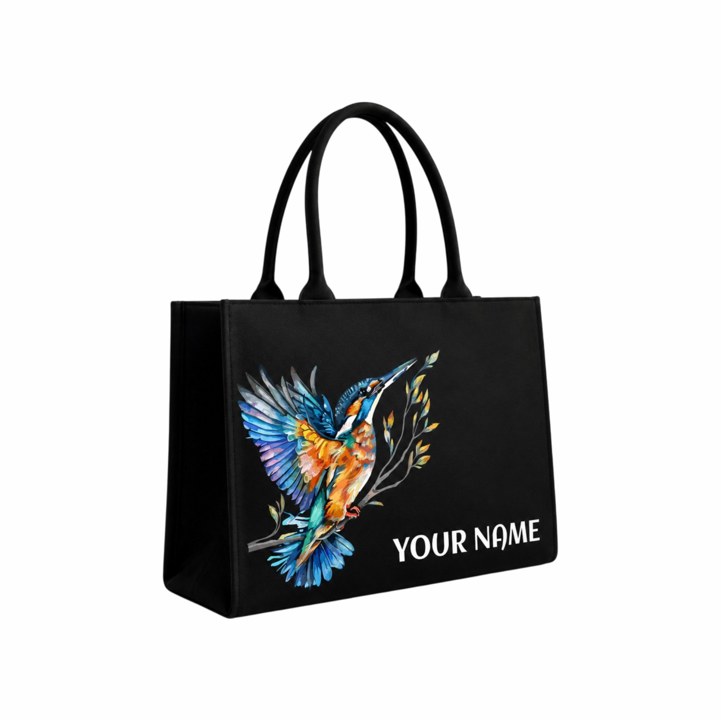 Personalized Kingfisher Bird Custom Name Tote Bag
