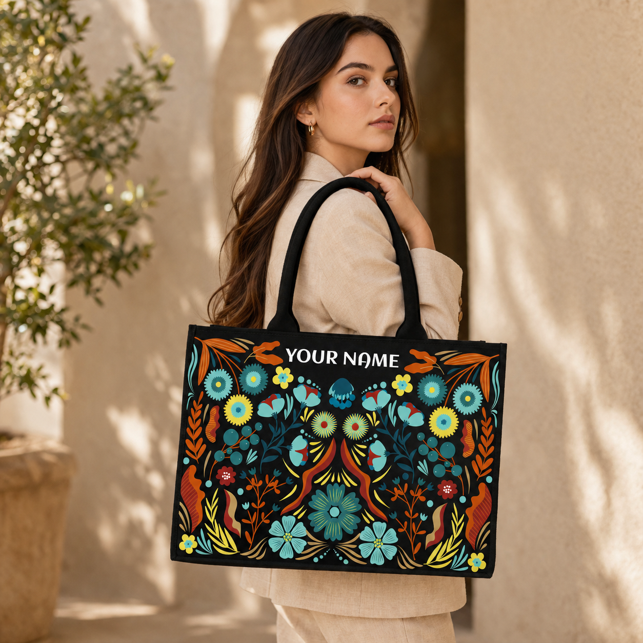 Personalized Botanical Name Tote Bag – Custom Floral Canvas Handbag