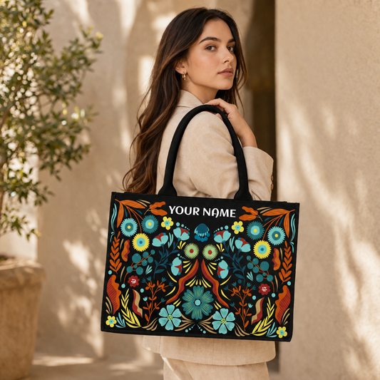 Personalized Botanical Name Tote Bag – Custom Floral Canvas Handbag