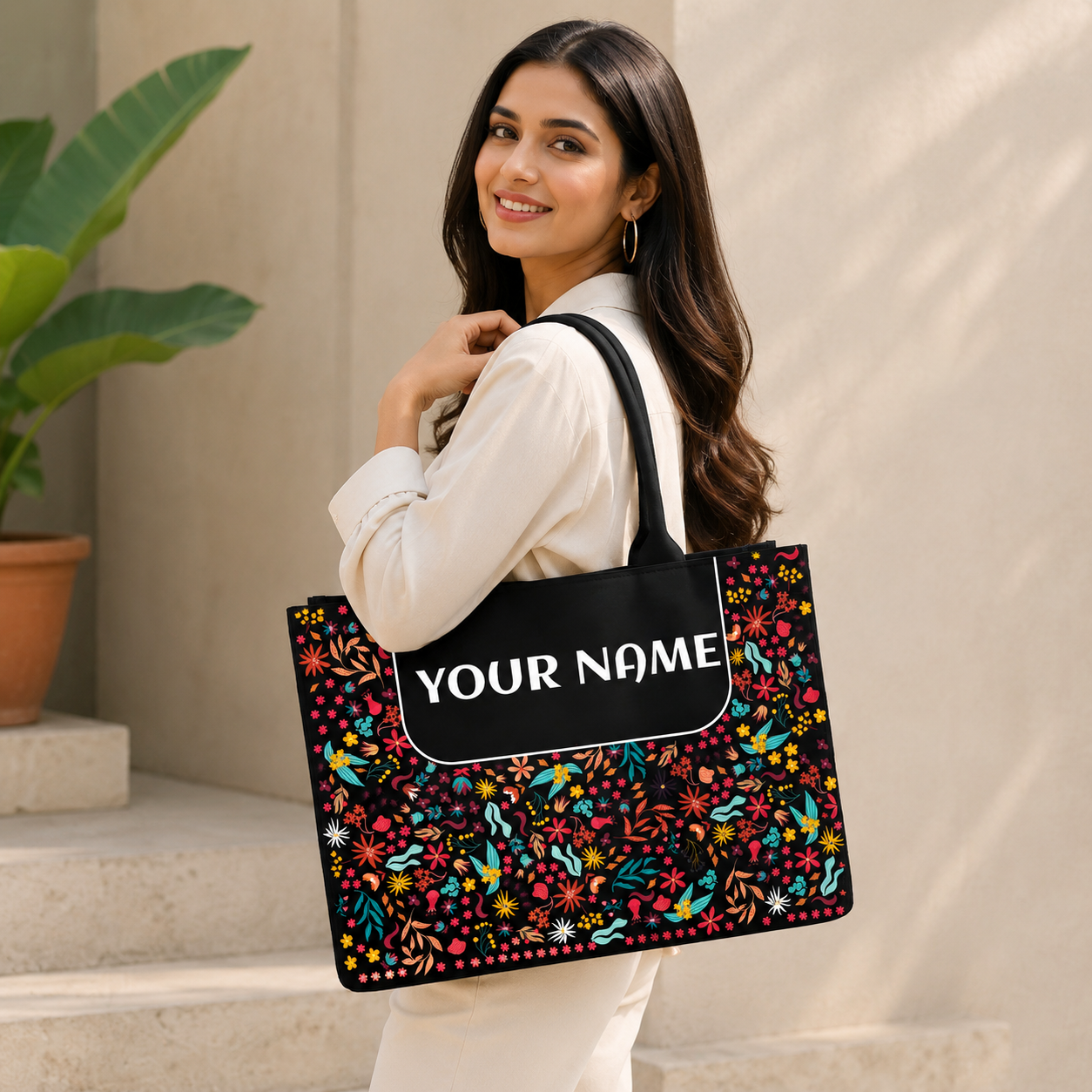 વ્યક્તિગત ફ્લોરલ વેગન લેધર ટોટ બેગ