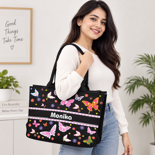 Personalized Butterfly Custom Name Tote Bag