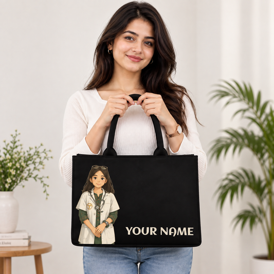 Personalized Doctor Girl Tote Bag with Custom Name ⭐