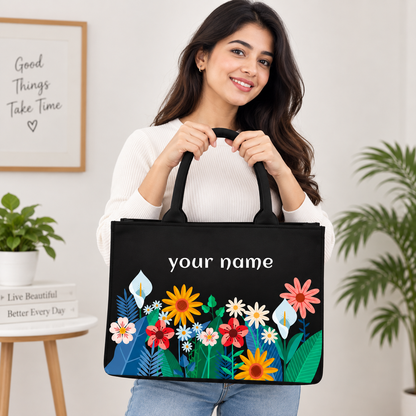 Elegance to your everyday style with this Personalized Floral Tote Bag