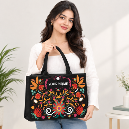 Personalized Floral Name Tote Bag – Custom Botanical Canvas Handbag for Women