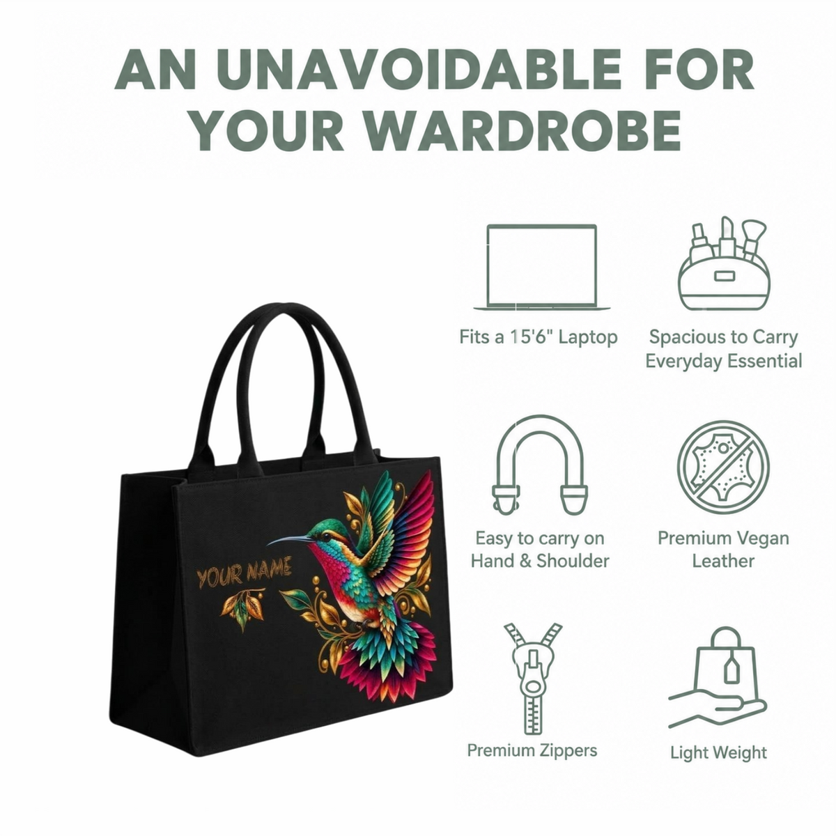 Personalized In Valtro Hummingbird Canvas Tote Bag