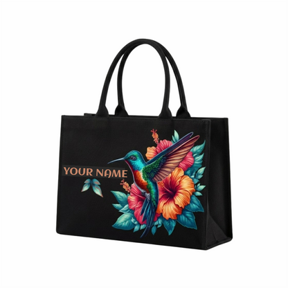 Personalized Hummingbird Floral Tote Bag