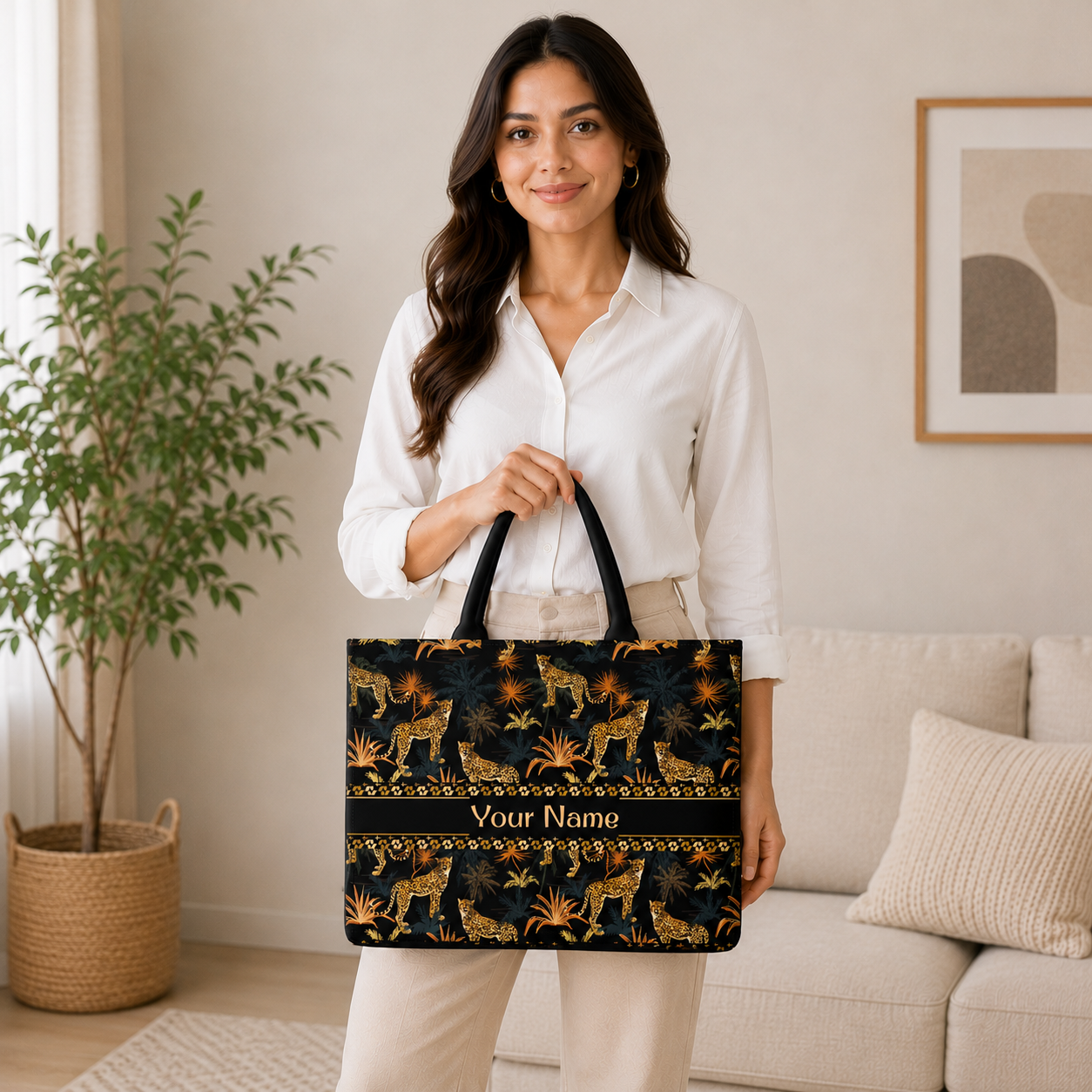 Luxury Personalized Cheetah Print Tote Bag for Women