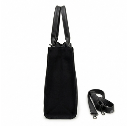 Personalized Black Floral Embroidered Tote Bag