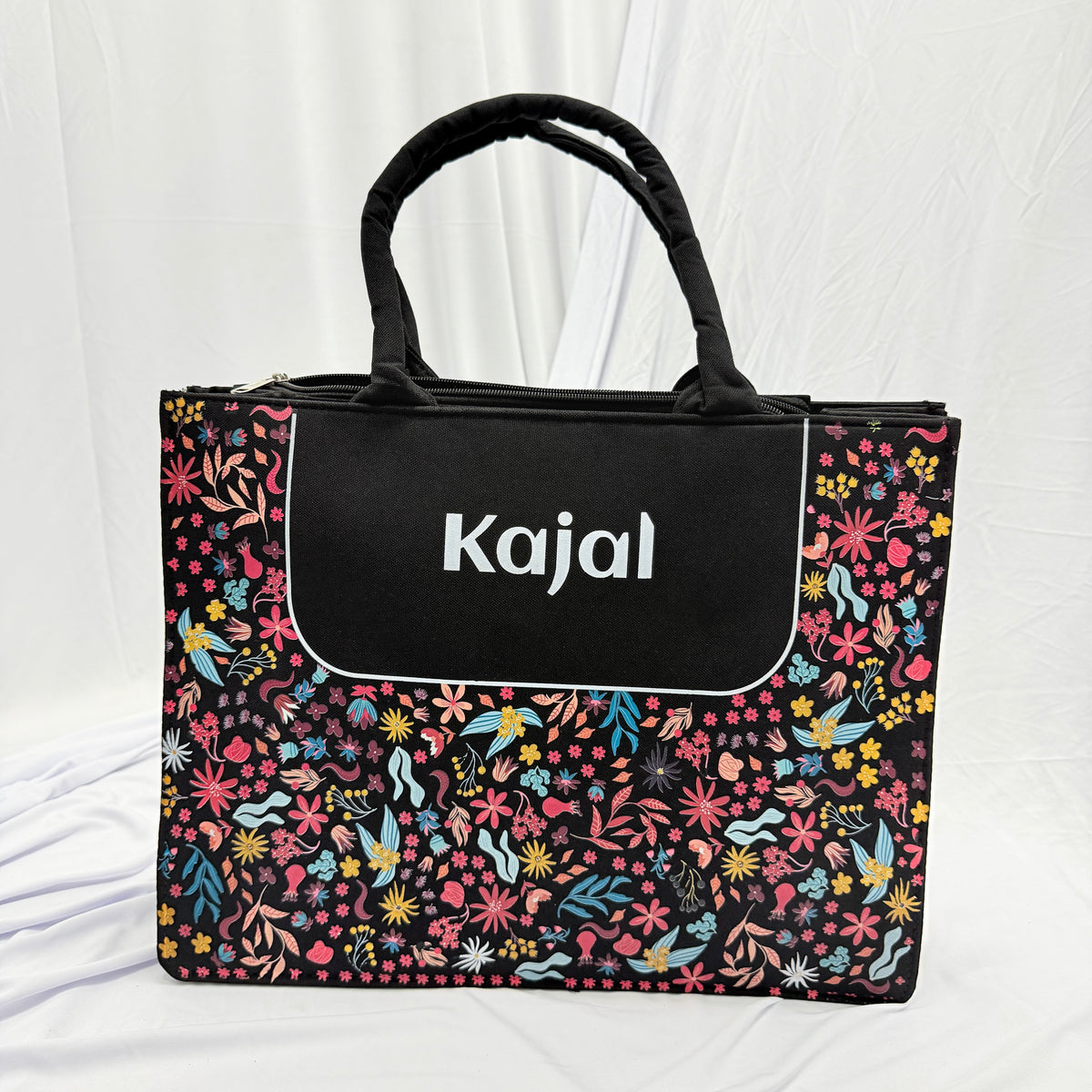 Personalized Floral Vegan Leather Tote Bag