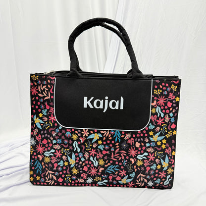 Personalized Floral Vegan Leather Tote Bag