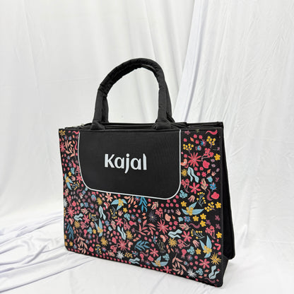 Personalized Floral Vegan Leather Tote Bag