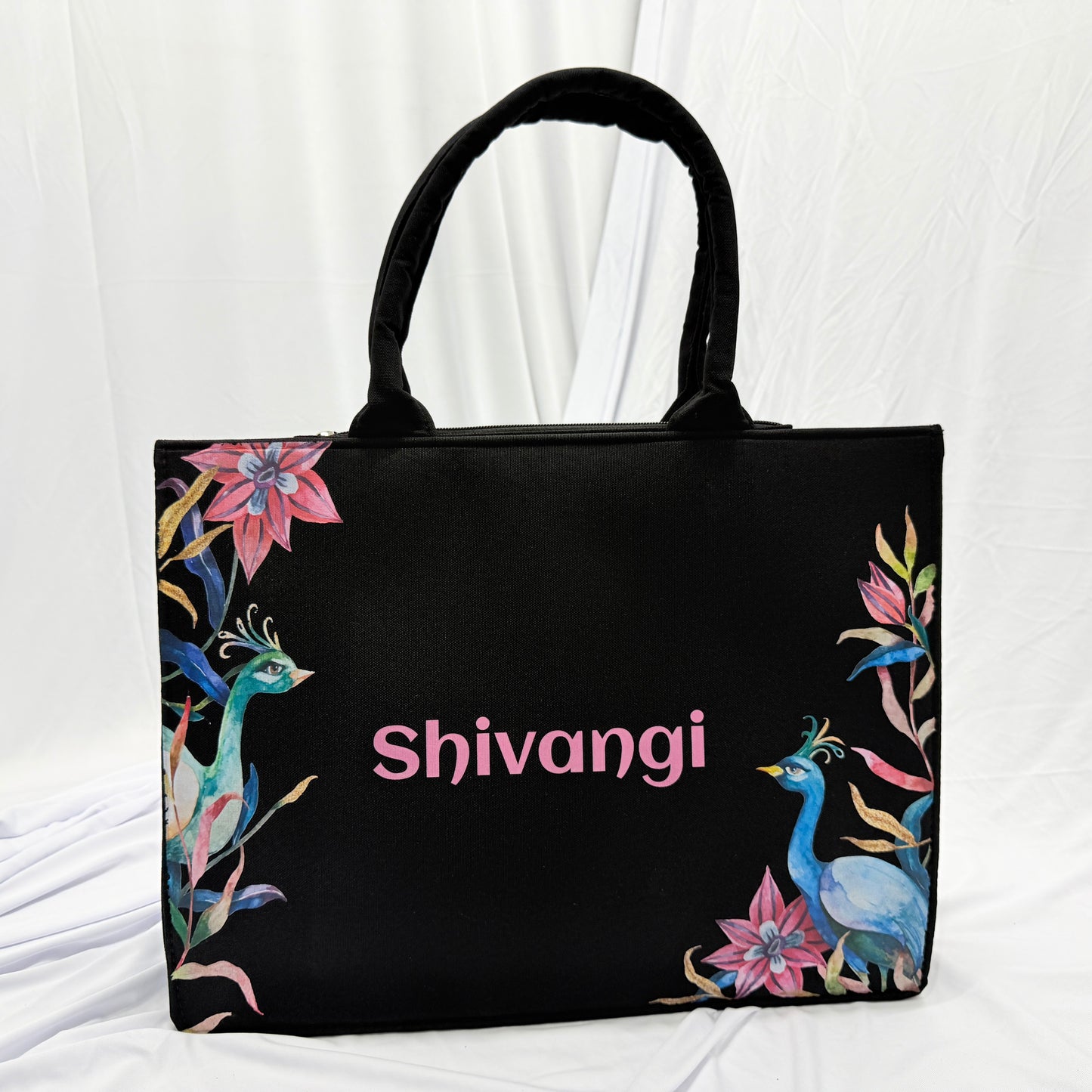 Personalized Peacock Floral Tote Bag for Women
