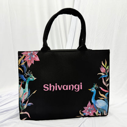 Personalized Peacock Floral Tote Bag for Women