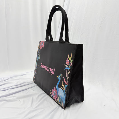 Personalized Peacock Floral Tote Bag for Women