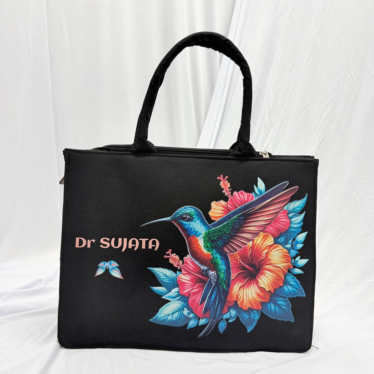 Personalized Hummingbird Floral Tote Bag