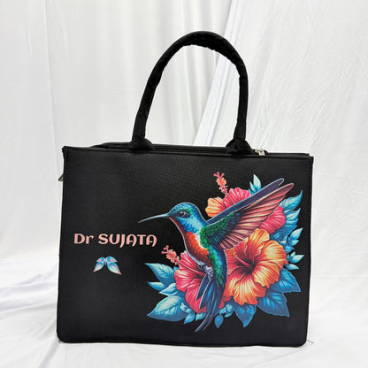 Personalized Hummingbird Floral Tote Bag