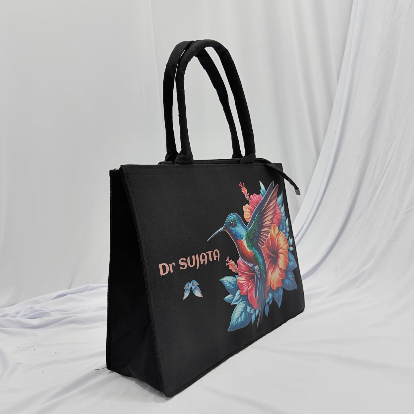 Personalized Hummingbird Floral Tote Bag