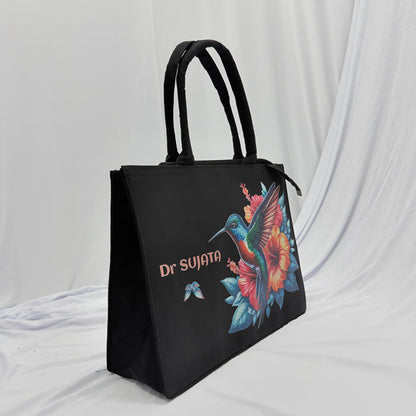 Personalized Hummingbird Floral Tote Bag
