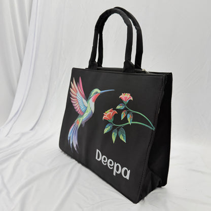 Customized Hummingbird Tote Bag for Women |In Valtro Personalized Premium Black Handbag with Name