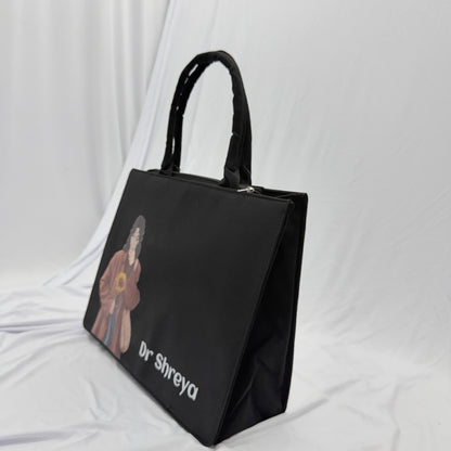 Personalized Black Tote Bag with Custom Name&Girl Illustration