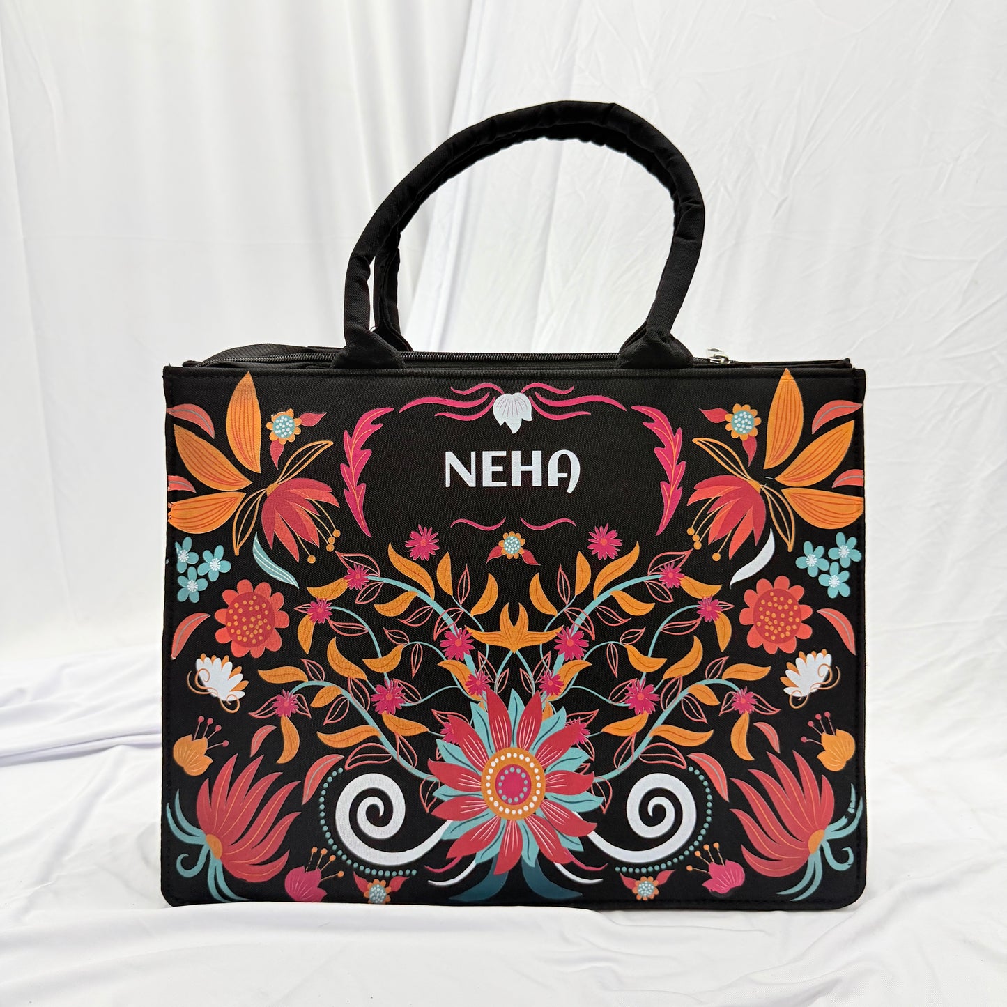 Personalized Floral Name Tote Bag – Custom Botanical Canvas Handbag for Women