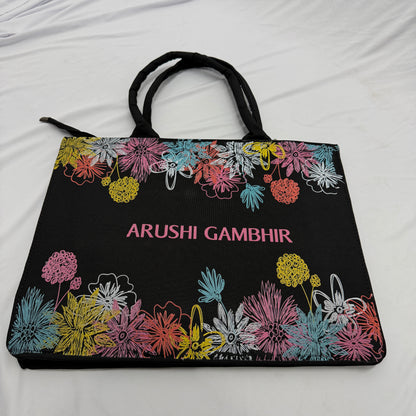 Personalized Floral Black Tote Bag – Custom Name Gift for Women