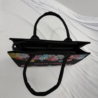 Personalized Floral Black Tote Bag – Custom Name Gift for Women