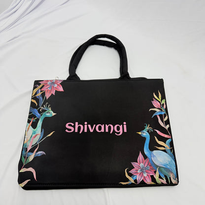 Personalized Peacock Floral Tote Bag for Women