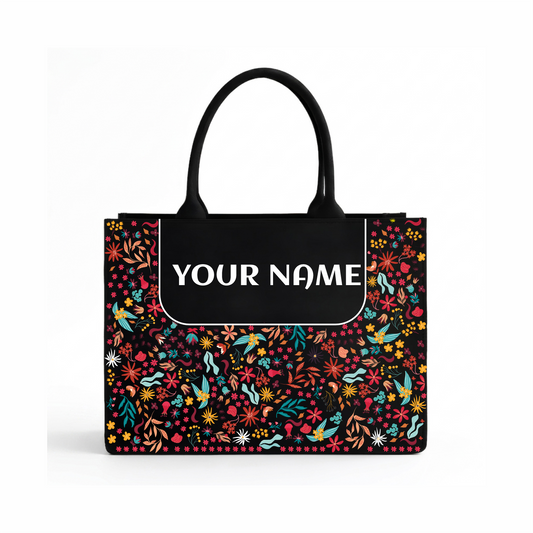 Personalized Floral Vegan Leather Tote Bag