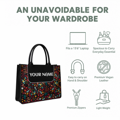 Personalized Floral Vegan Leather Tote Bag