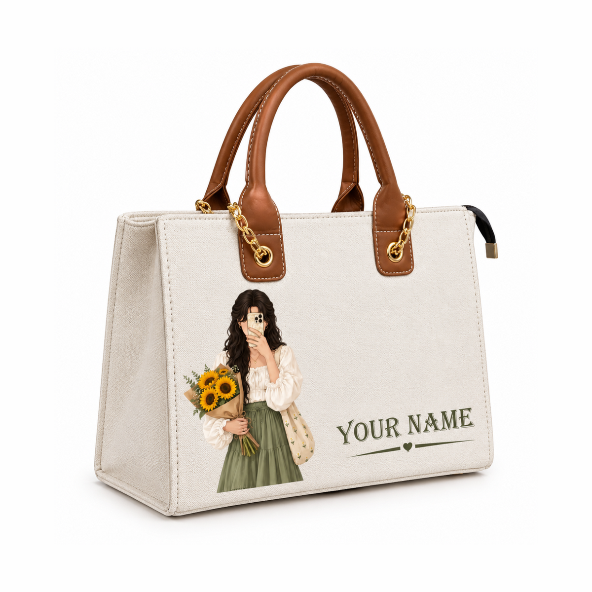 IN VALTRO Personalized Canvas Laptop Tote Bag – Custom Name & Sunflower Design