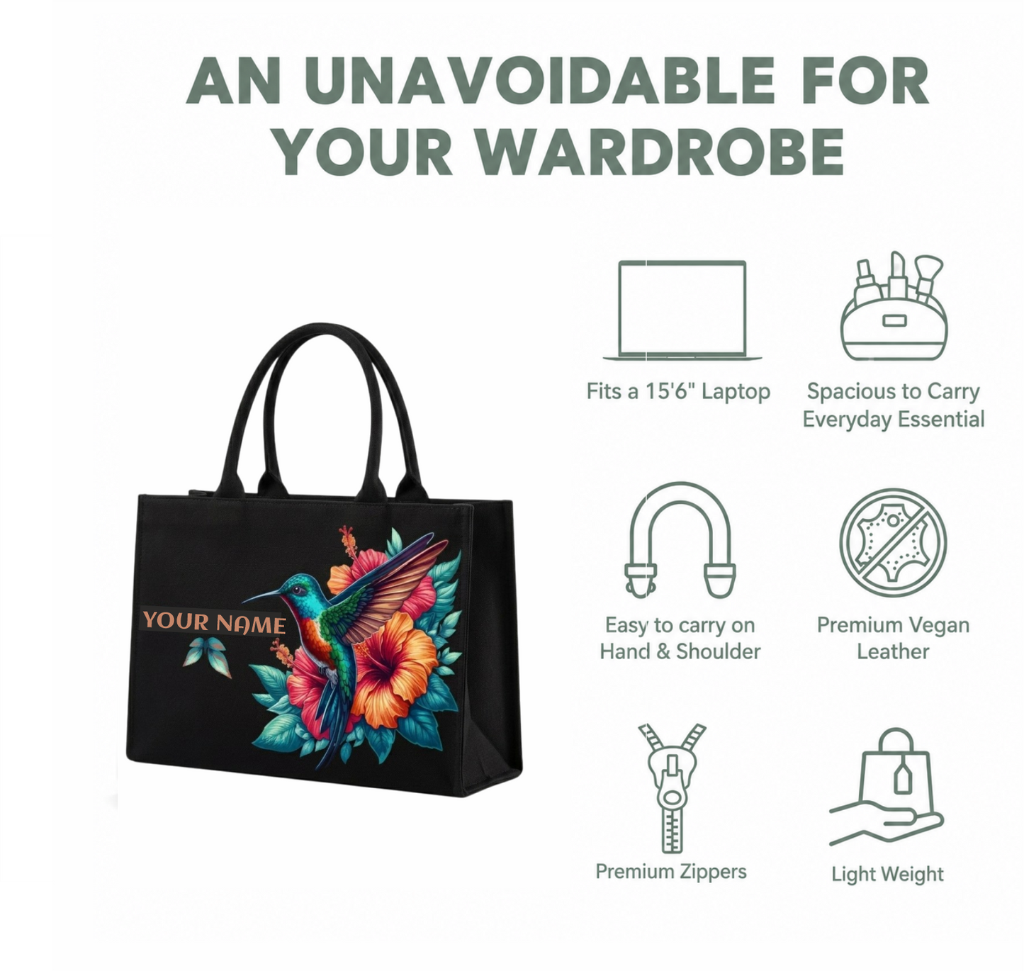 Personalized Hummingbird Floral Tote Bag