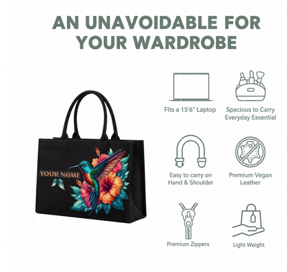 Personalized Hummingbird Floral Tote Bag