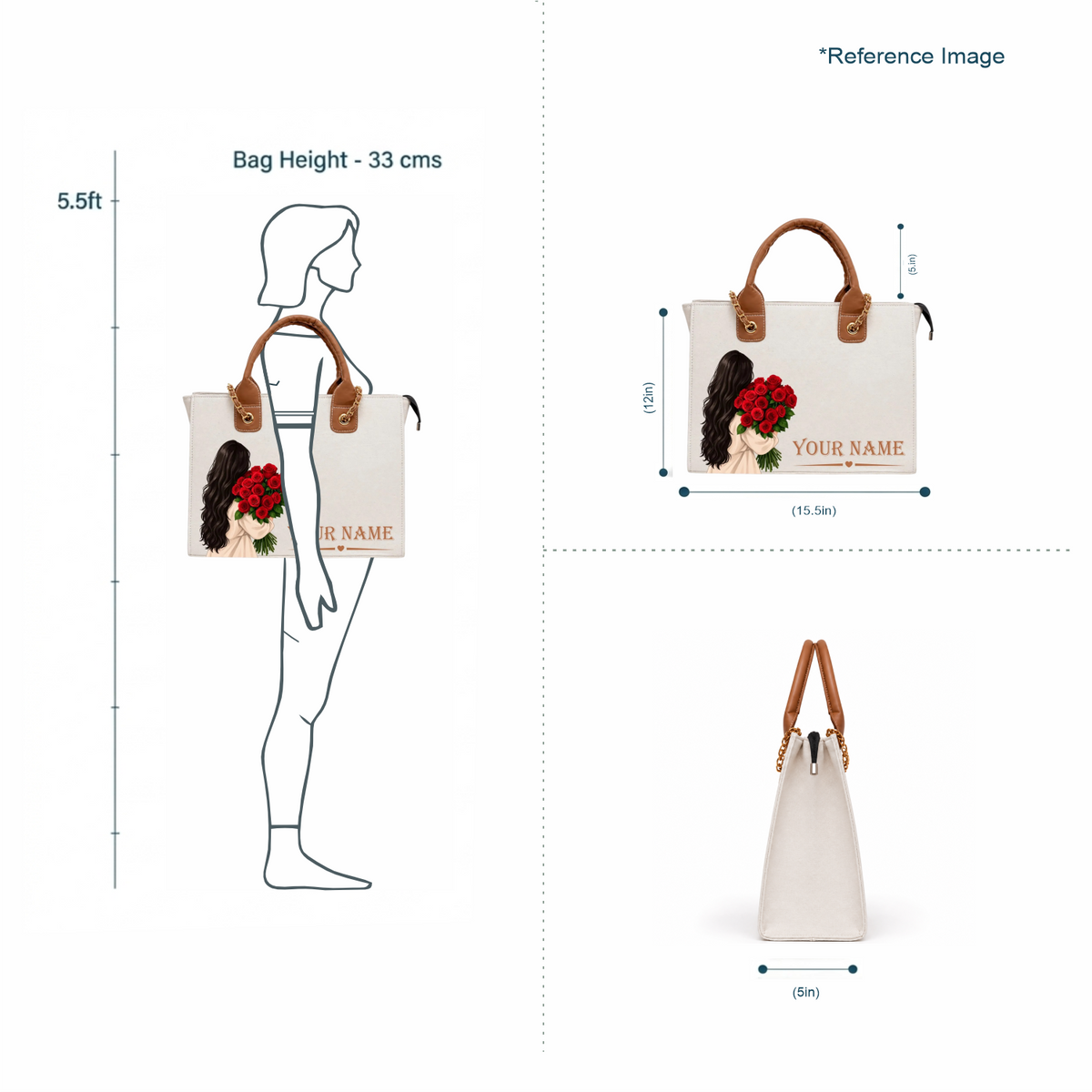 Personalized Elegant Women’s Tote Bag – Custom Name &amp; Photo Design