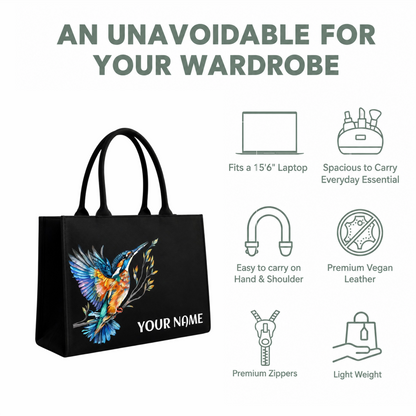 Personalized Kingfisher Bird Custom Name Tote Bag