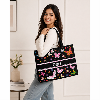 Personalized Butterfly Custom Name Tote Bag
