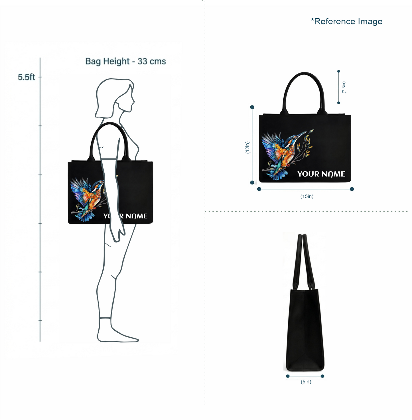Personalized Kingfisher Bird Custom Name Tote Bag