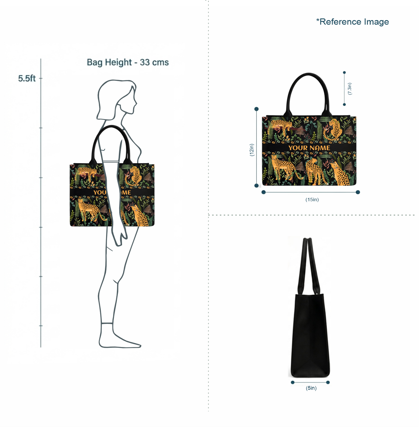 Personalized Leopard Jungle Print Women's Tote Bag with Custom Name