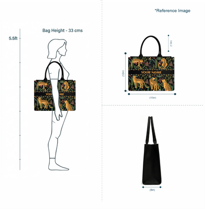 Personalized Leopard Jungle Print Women's Tote Bag with Custom Name