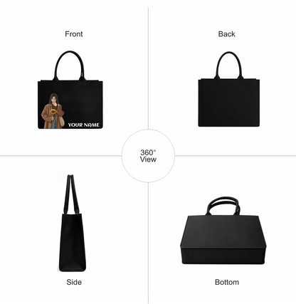 Personalized Black Tote Bag with Custom Name&Girl Illustration
