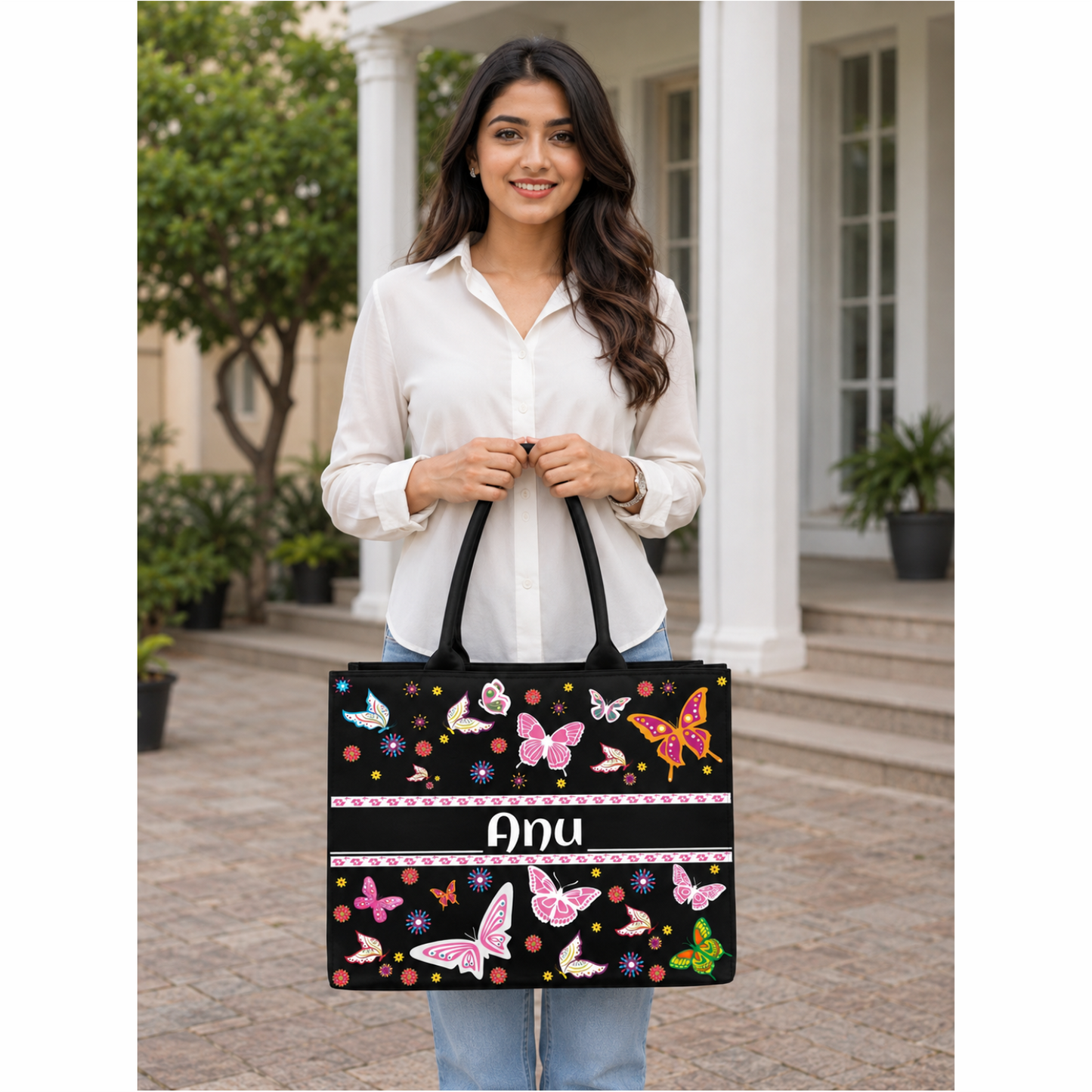 Personalized Butterfly Custom Name Tote Bag