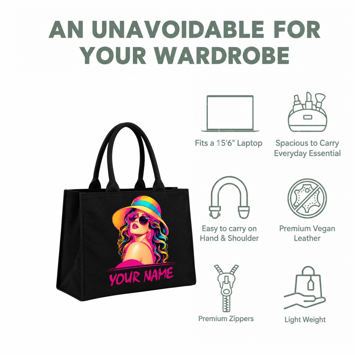 Customized In Valtro Pop-Art Black Tote Bag